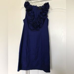 Royal blue sleeveless dress with ruffles in front